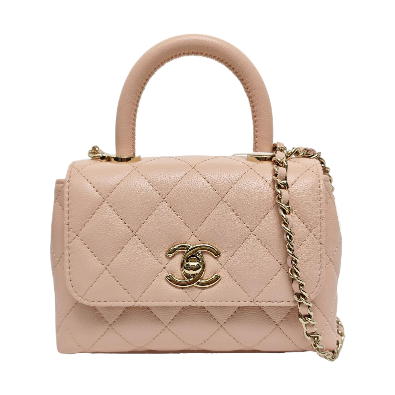COCO HANDLE Mini Quilted Grained Calfskin Pink