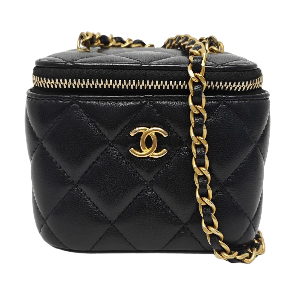 VANITY CASE Mini Quilted Lambskin Black