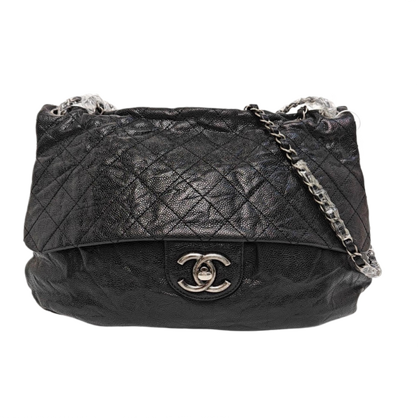 Quilted Grained Calfskin Shoulder Bag Black