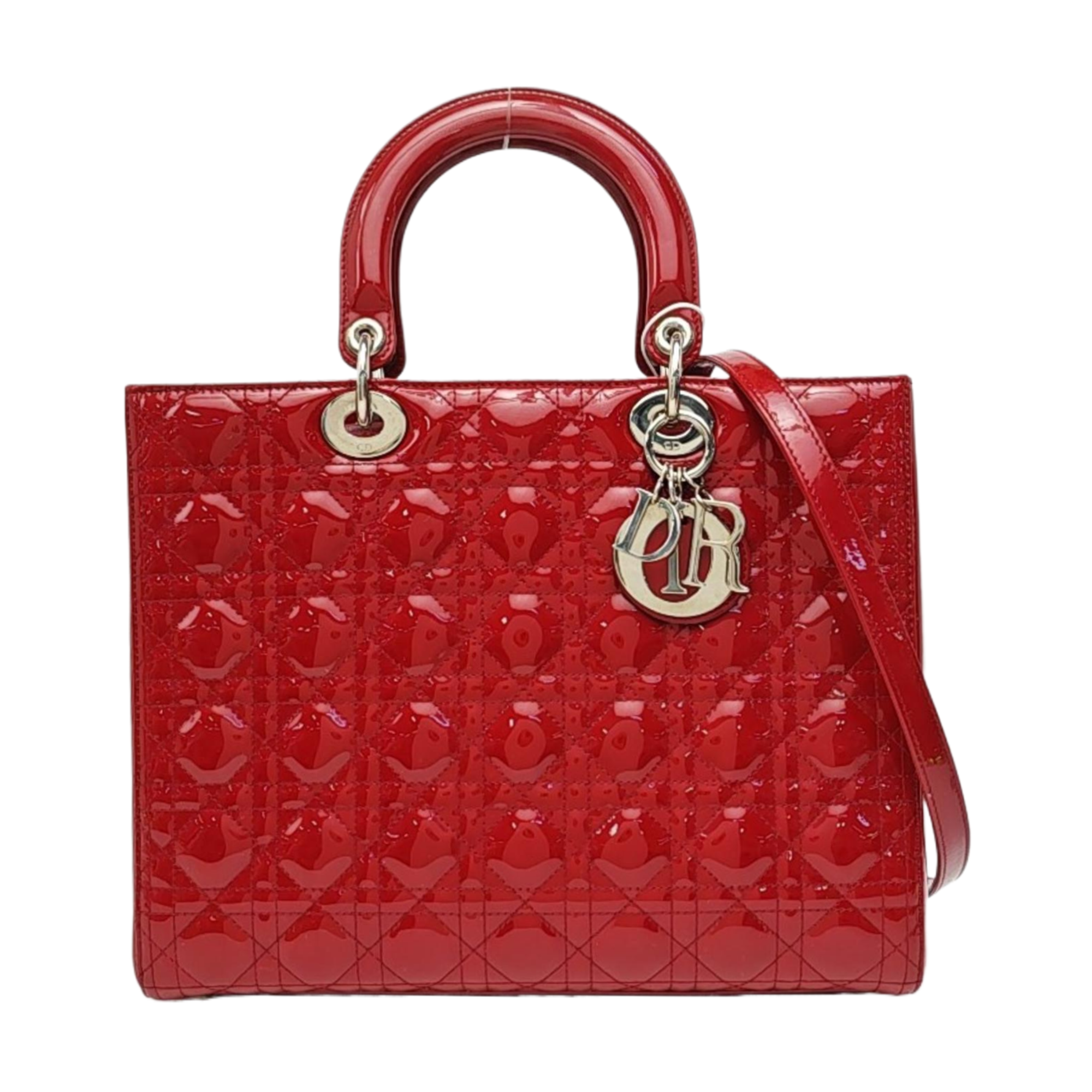 Lady Dior Large Cannage Patent Leather Red
