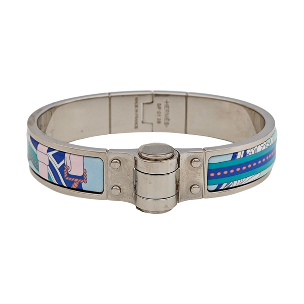 Enamel Hinged Bracelet Metal Silver Bangle