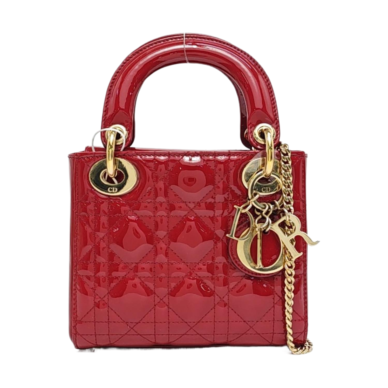 Authenticated pre-owned  Lady Dior Mini Quilted Patent Leather Red - Tote Bag at Looply