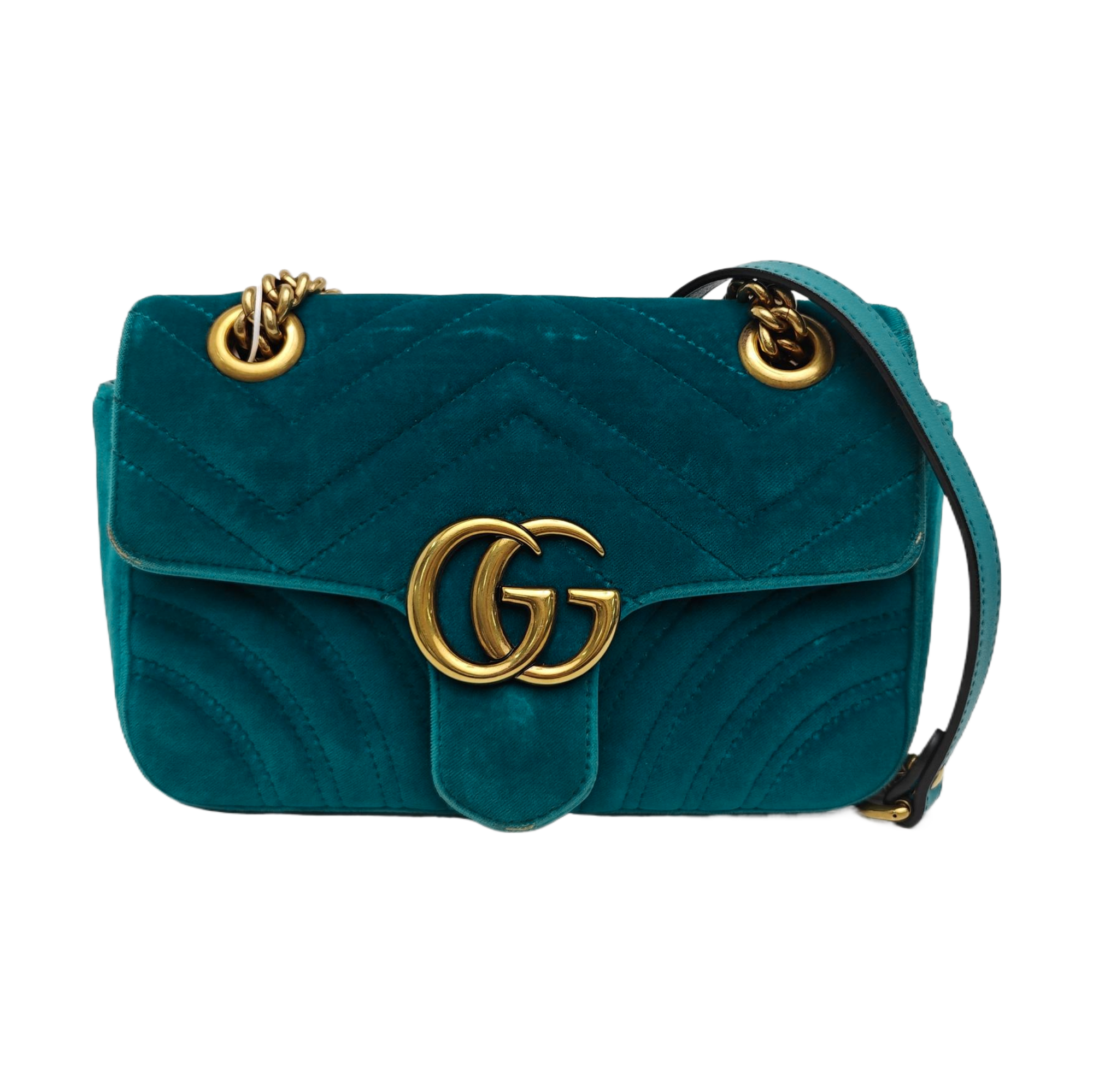 GG Marmont Small Quilted Velvet Blue