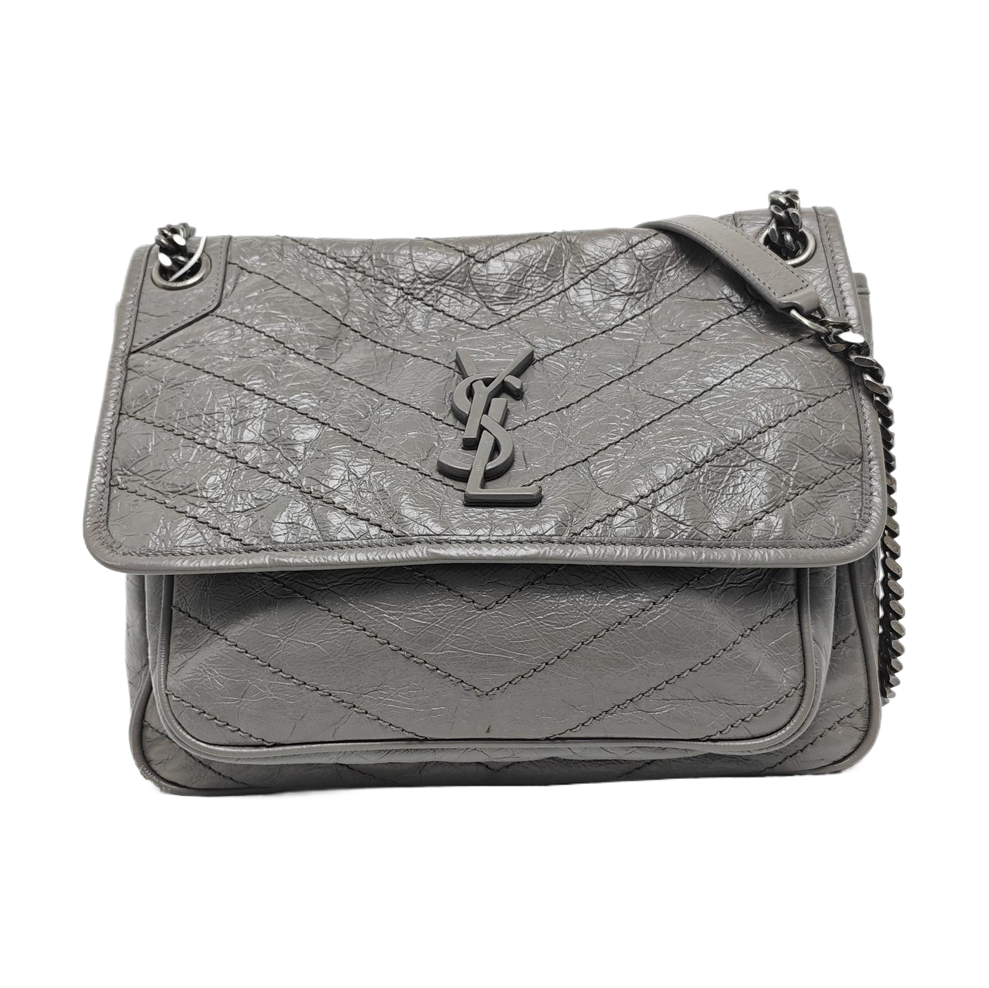 NIKI Medium Chevron, Quilted Calfskin Gray