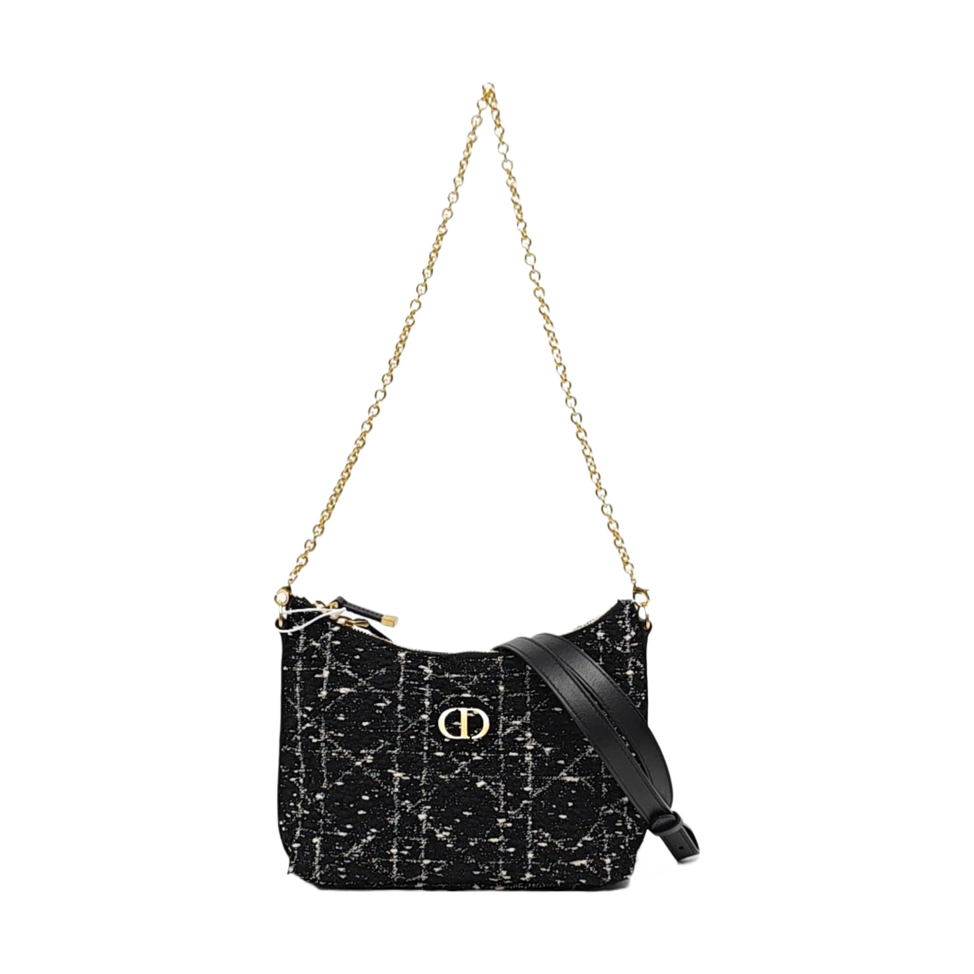Quilted Fabric Shoulder Bag Black
