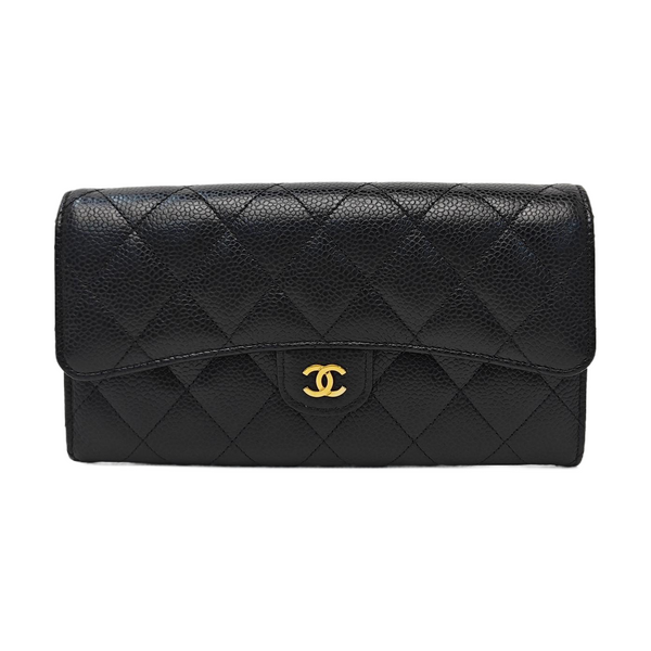 CLASSIC FLAP Mini Quilted Grained Calfskin Black Wallet