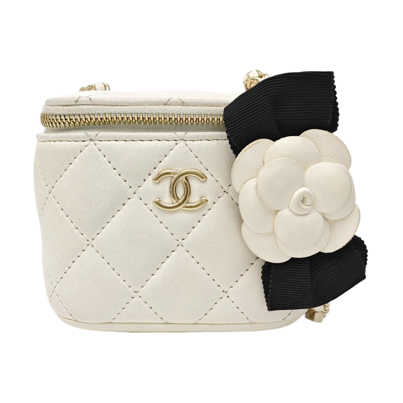 VANITY CASE Small Quilted Lambskin White