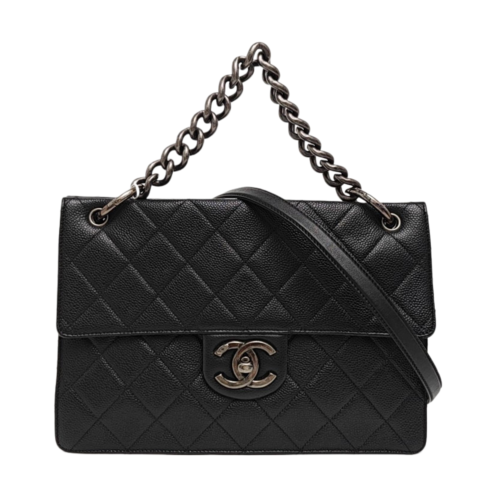 Quilted Grained Calfskin Shoulder Bag Black