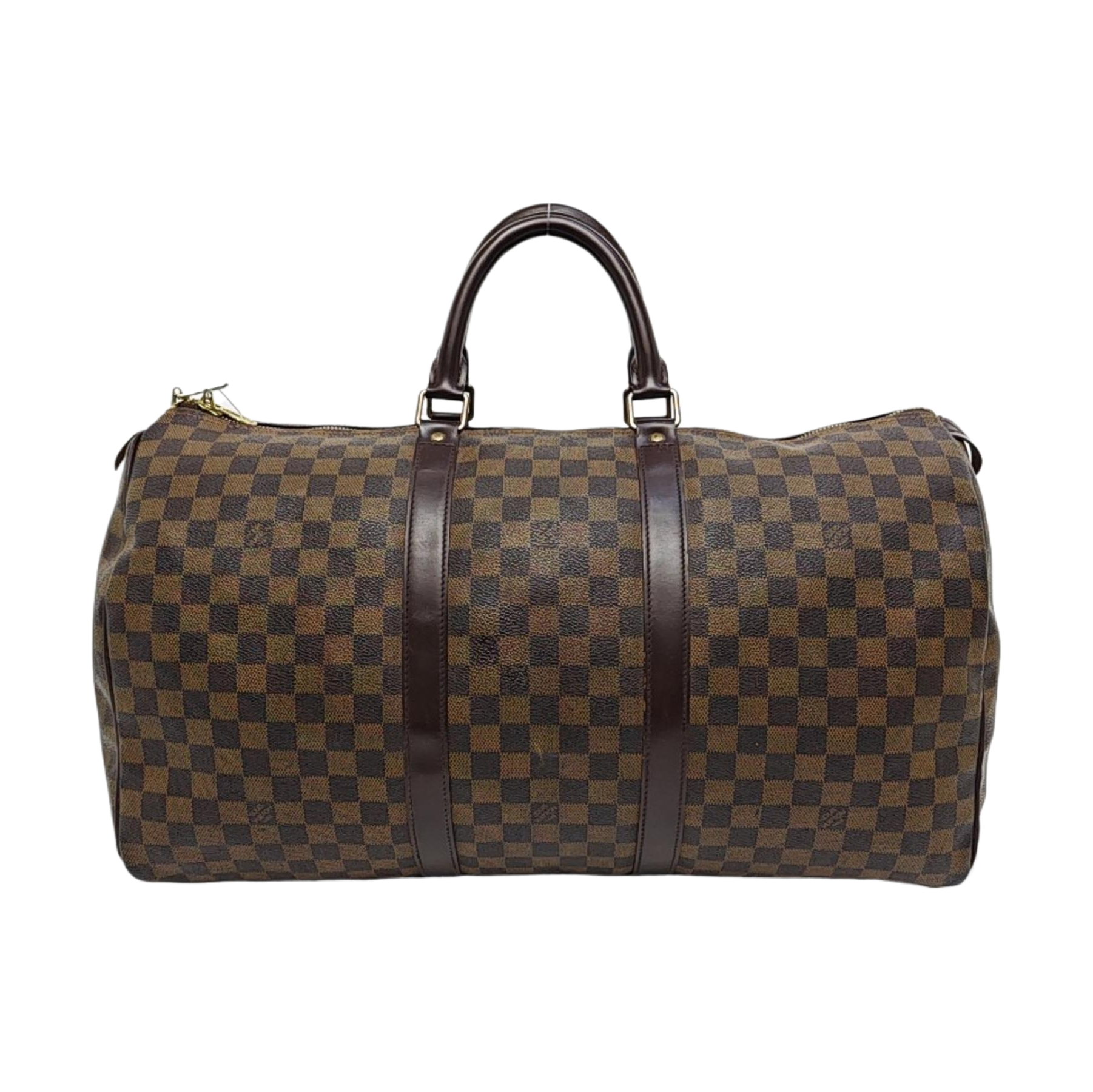 KEEPALL 50 Damier Ebene Coated Canvas Brown