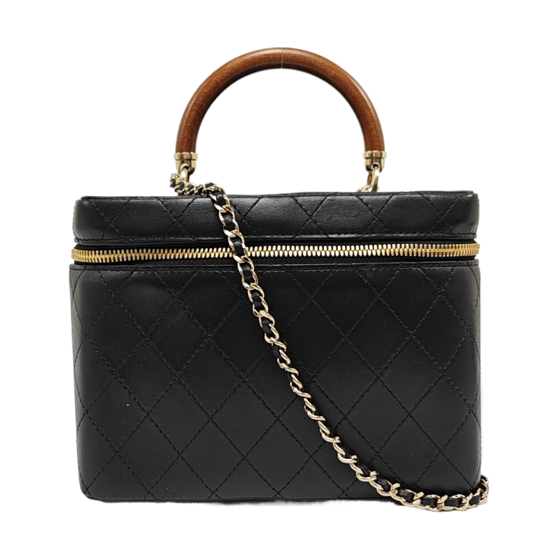 VINTAGE COSMETIC BAGS Quilted Lambskin Black