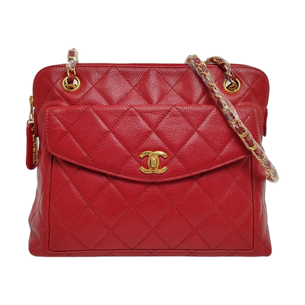 VINTAGE CC LOGO Quilted Grained Calfskin Red