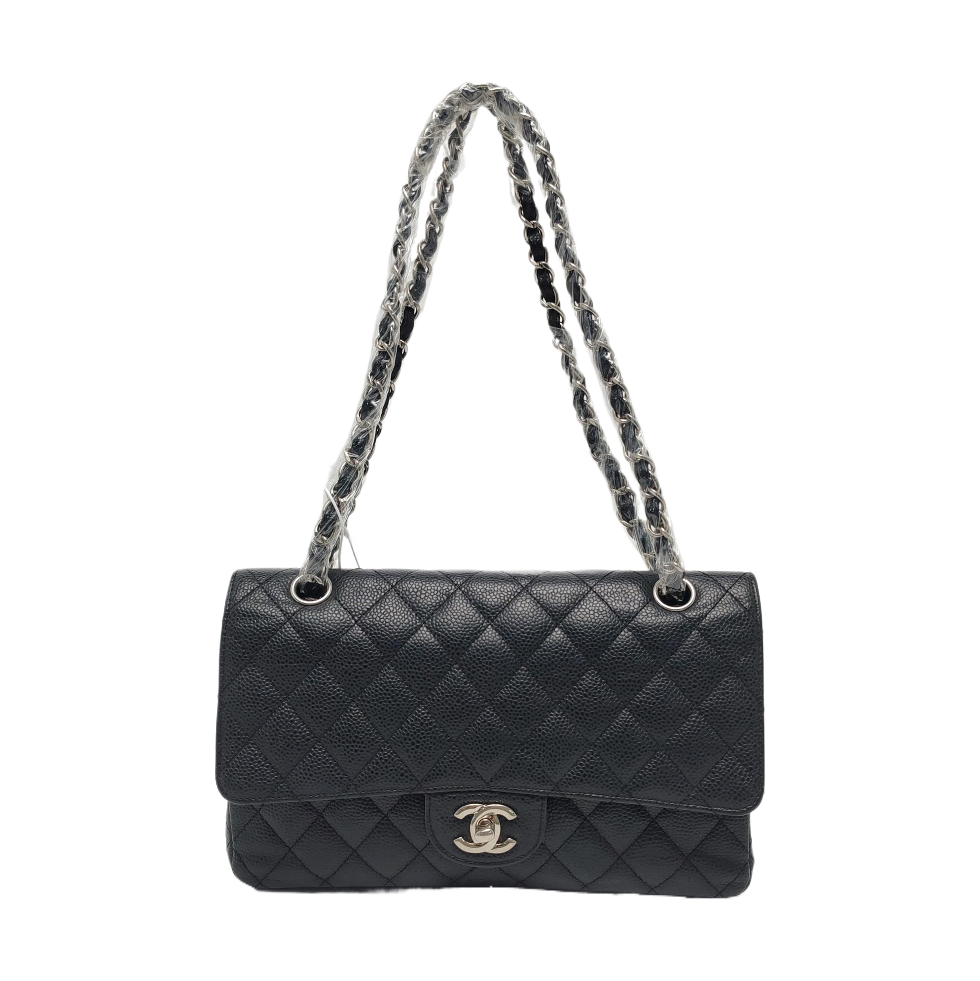 CLASSIC FLAP Medium Quilted Grained Calfskin Black