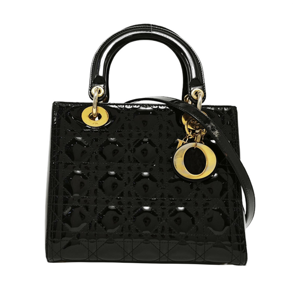 Lady Dior Medium Cannage Patent Leather Black