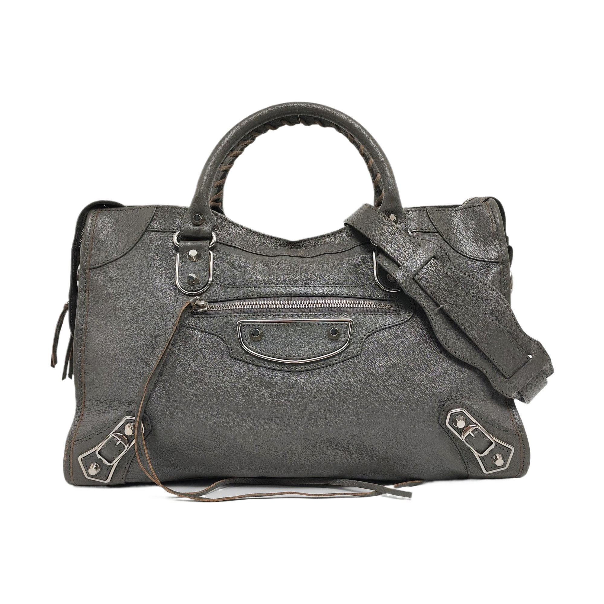 Bolso Classic Metallic Edge City Mediano de Piel de Cordero Gris