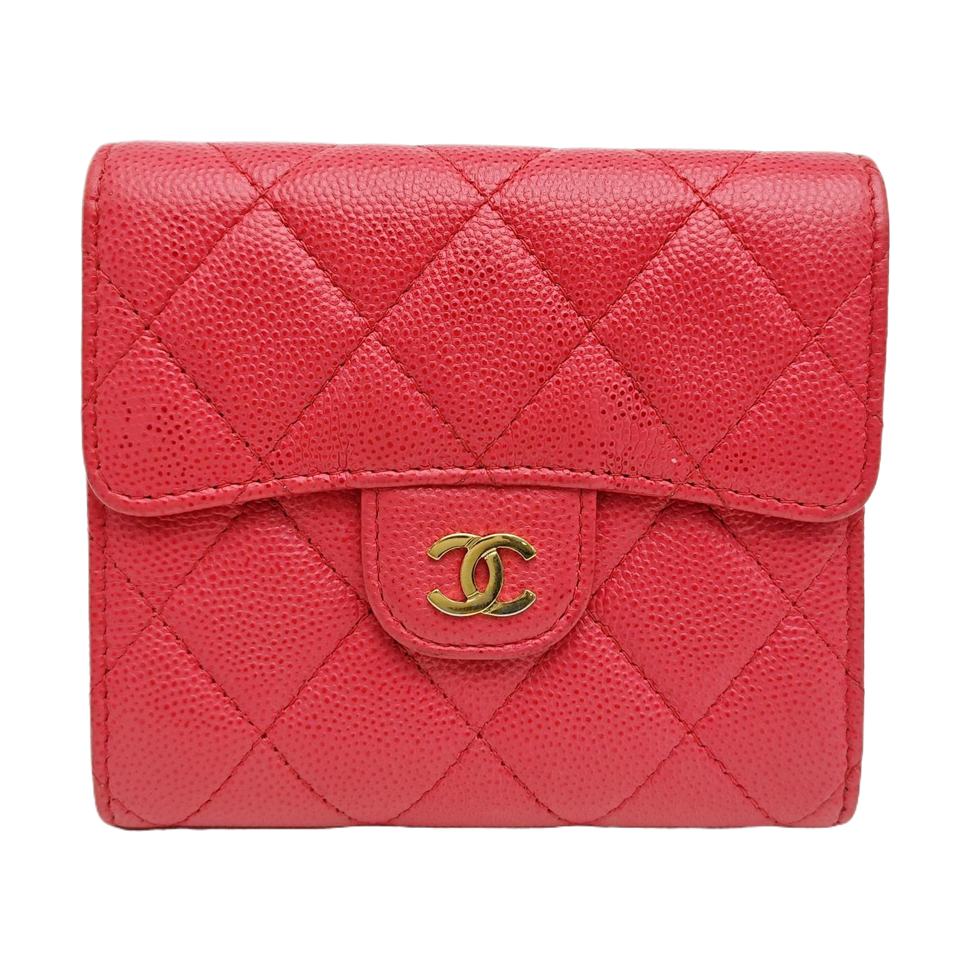 Quilted Grained Calfskin Wallet Small Red