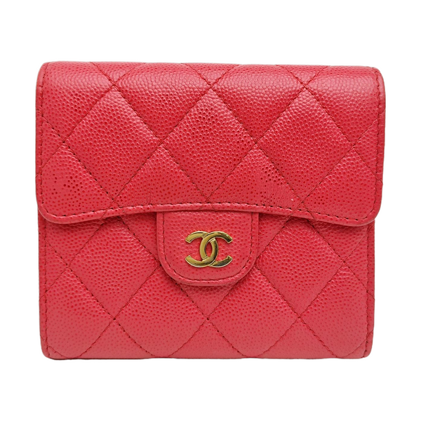 Quilted Grained Calfskin Wallet Small Red