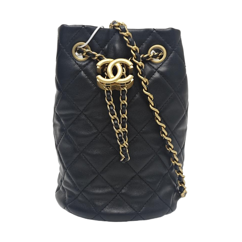 Quilted Lambskin Bucket Bag Black