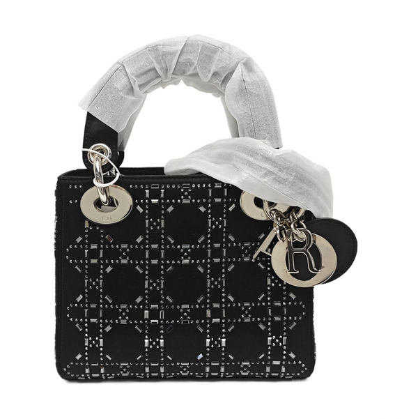Lady Dior Mini Cannage Silk Satin Black