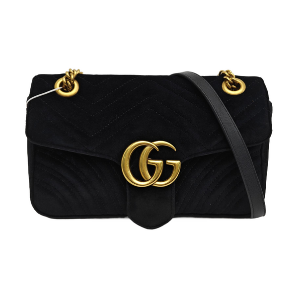 GG Marmont Medium Quilted Velvet Black