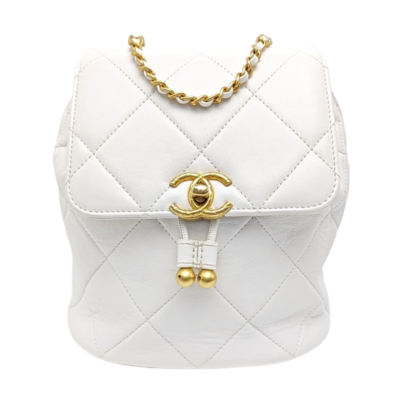Quilted Lambskin Backpack White