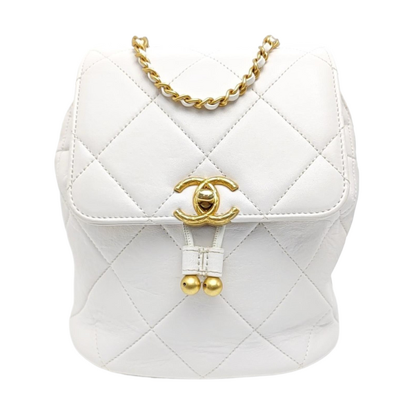 Quilted Lambskin Backpack White