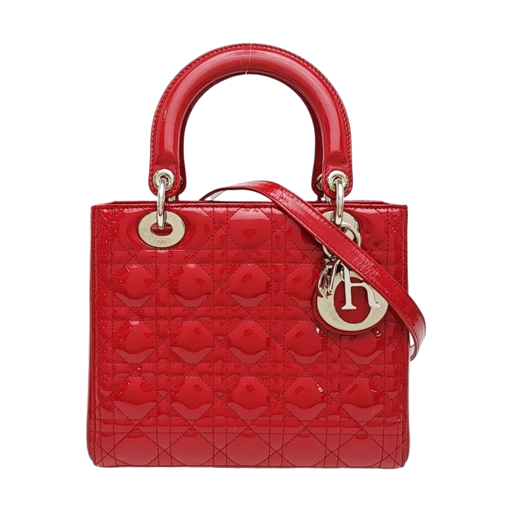 Lady Dior Medium Cannage Patent Leather Red