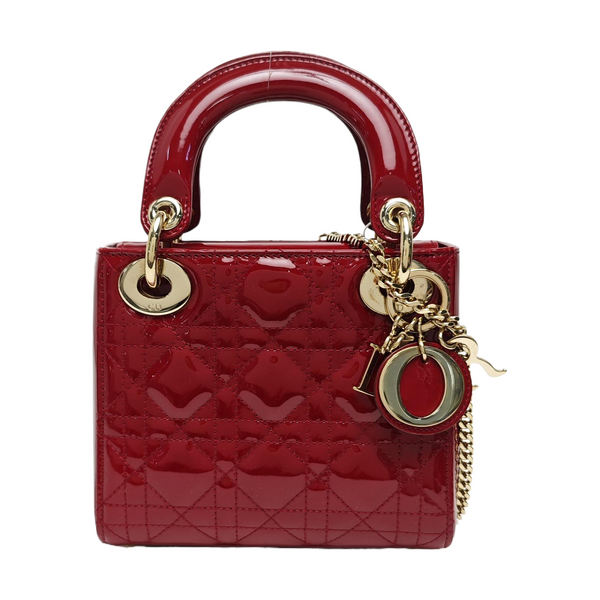 Lady Dior Mini Cannage Patent Leather Red