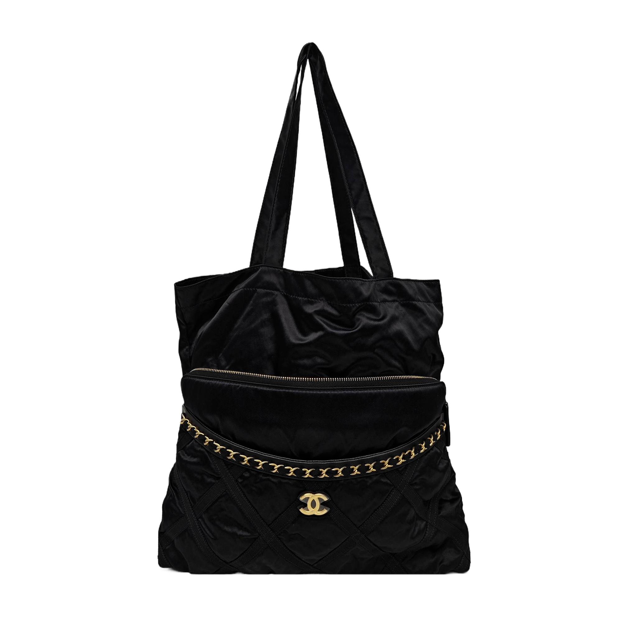 Quilted Fabric Top Handle Bag Black