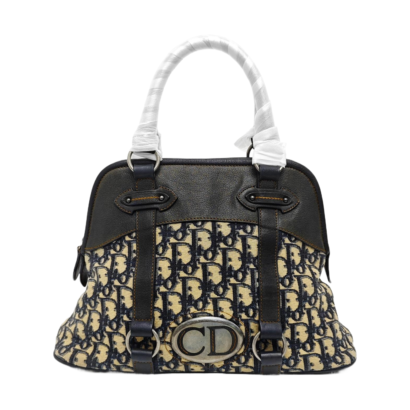 Oblique Canvas Top Handle Bag Beige