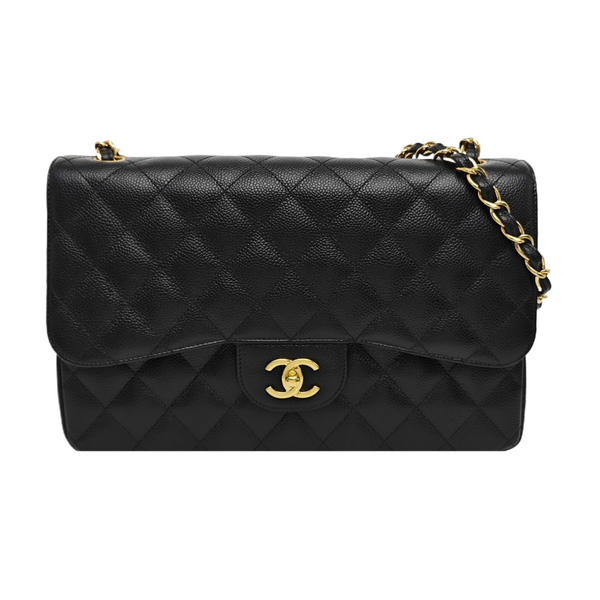 CLASSIC FLAP Jumbo Quilted Grained Calfskin Black