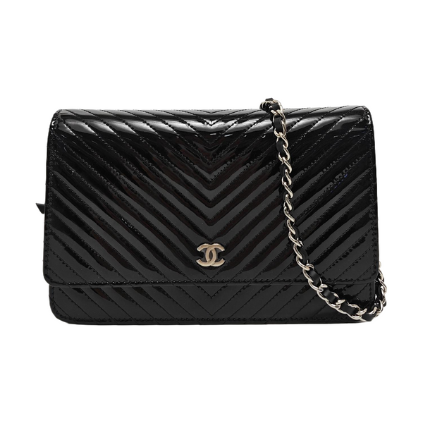 WOC Chevron, Quilted Patent Calfskin Black