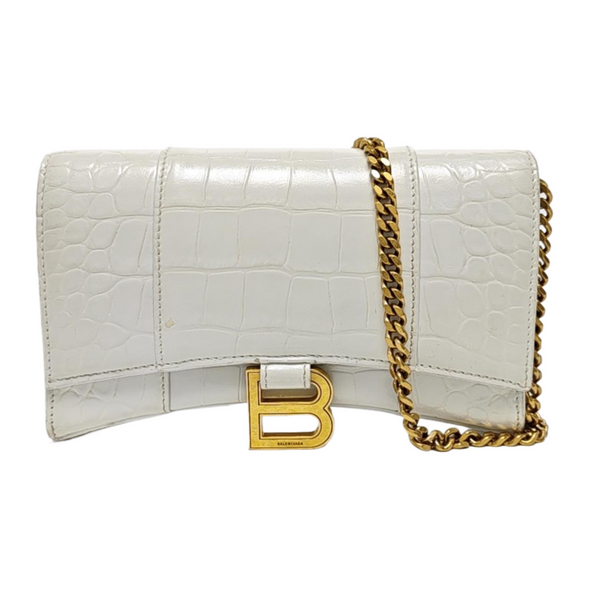 Hourglass Wallet On Chain Mini Calfskin White