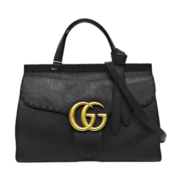 GG Marmont Top Handle Large Calfskin Black