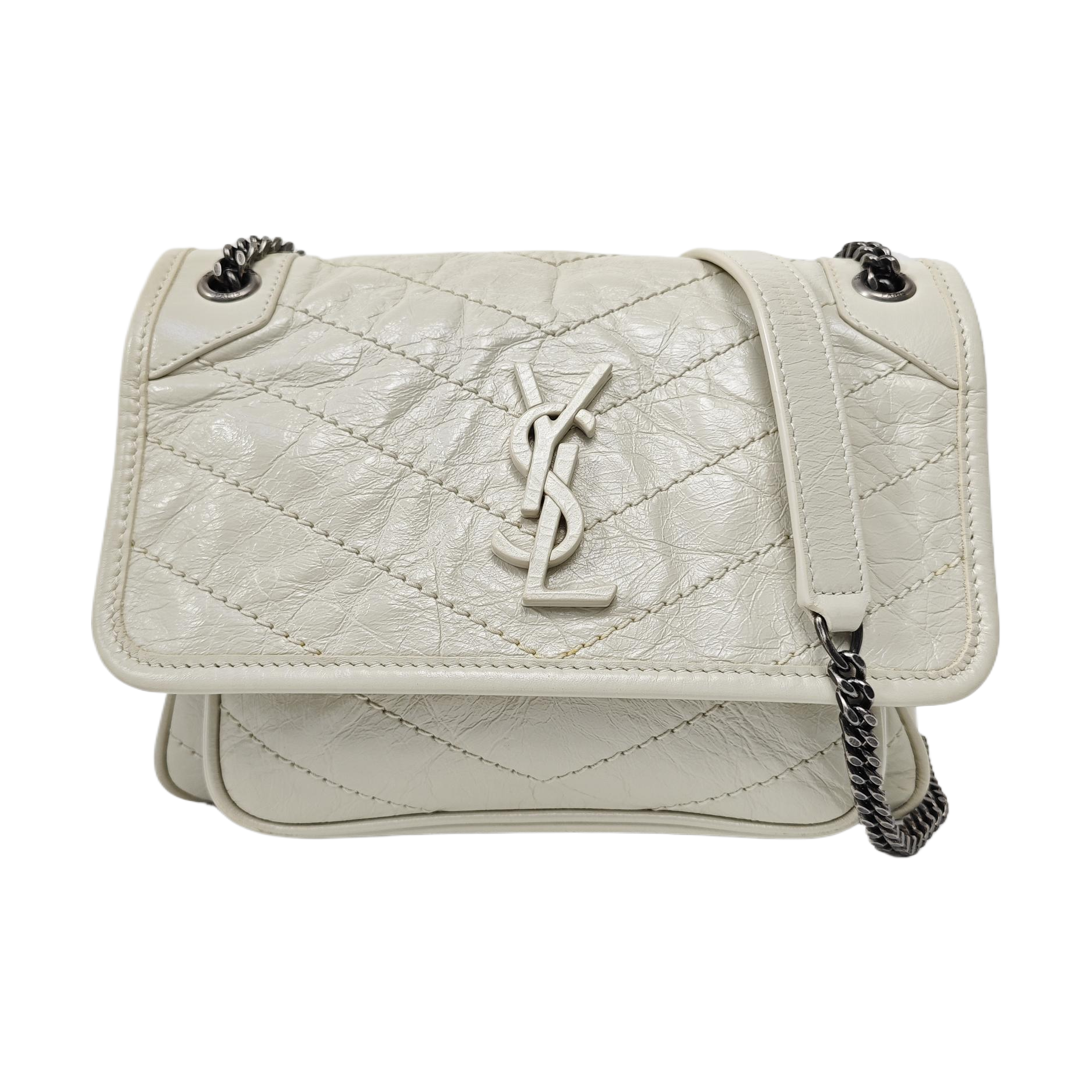 NIKI Small Chevron Calfskin White