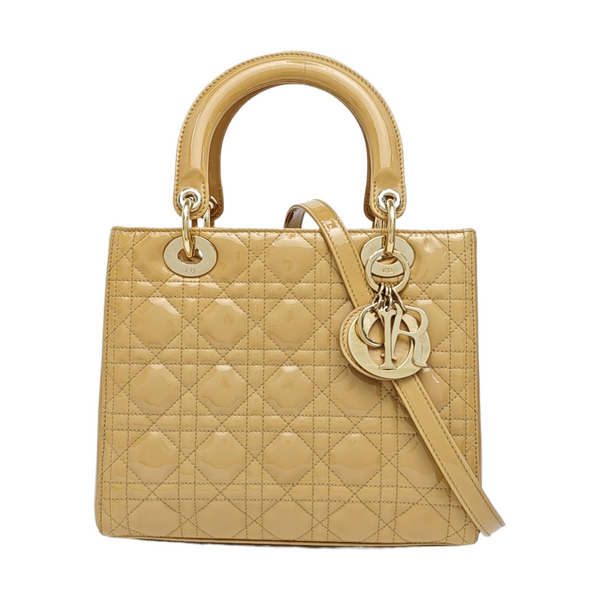 Lady Dior Medium Cannage Patent Leather Beige