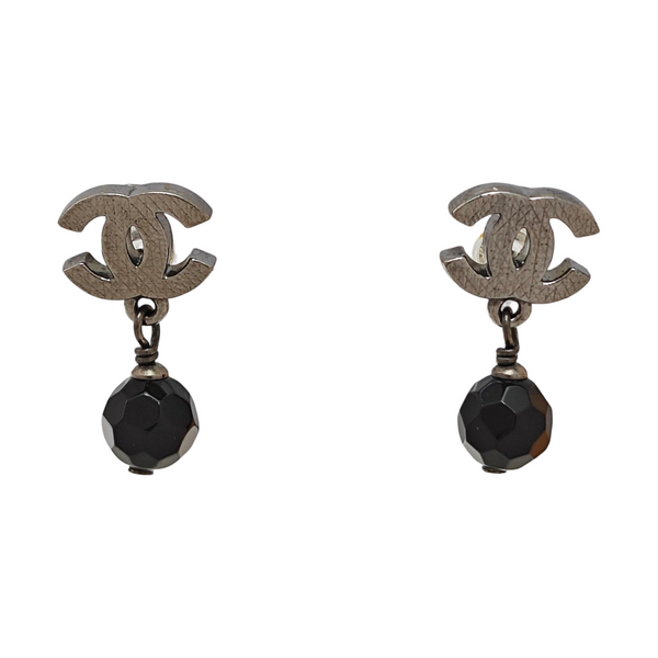 CC Logo Metal Gray Stud Earrings