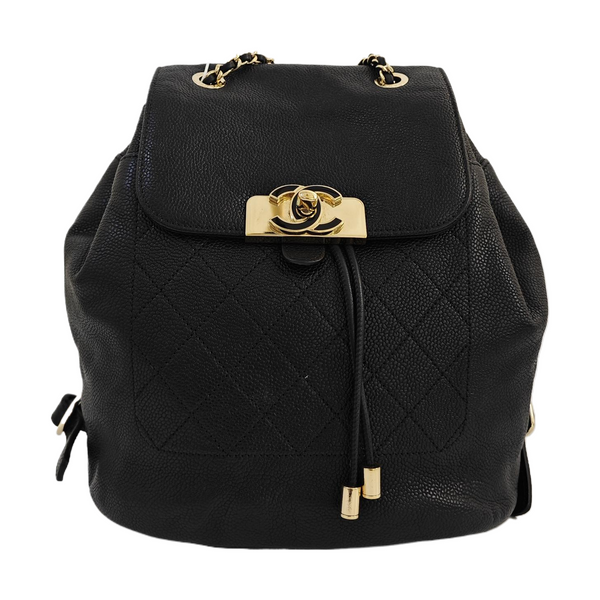 Quilted Grained Calfskin Backpack Black