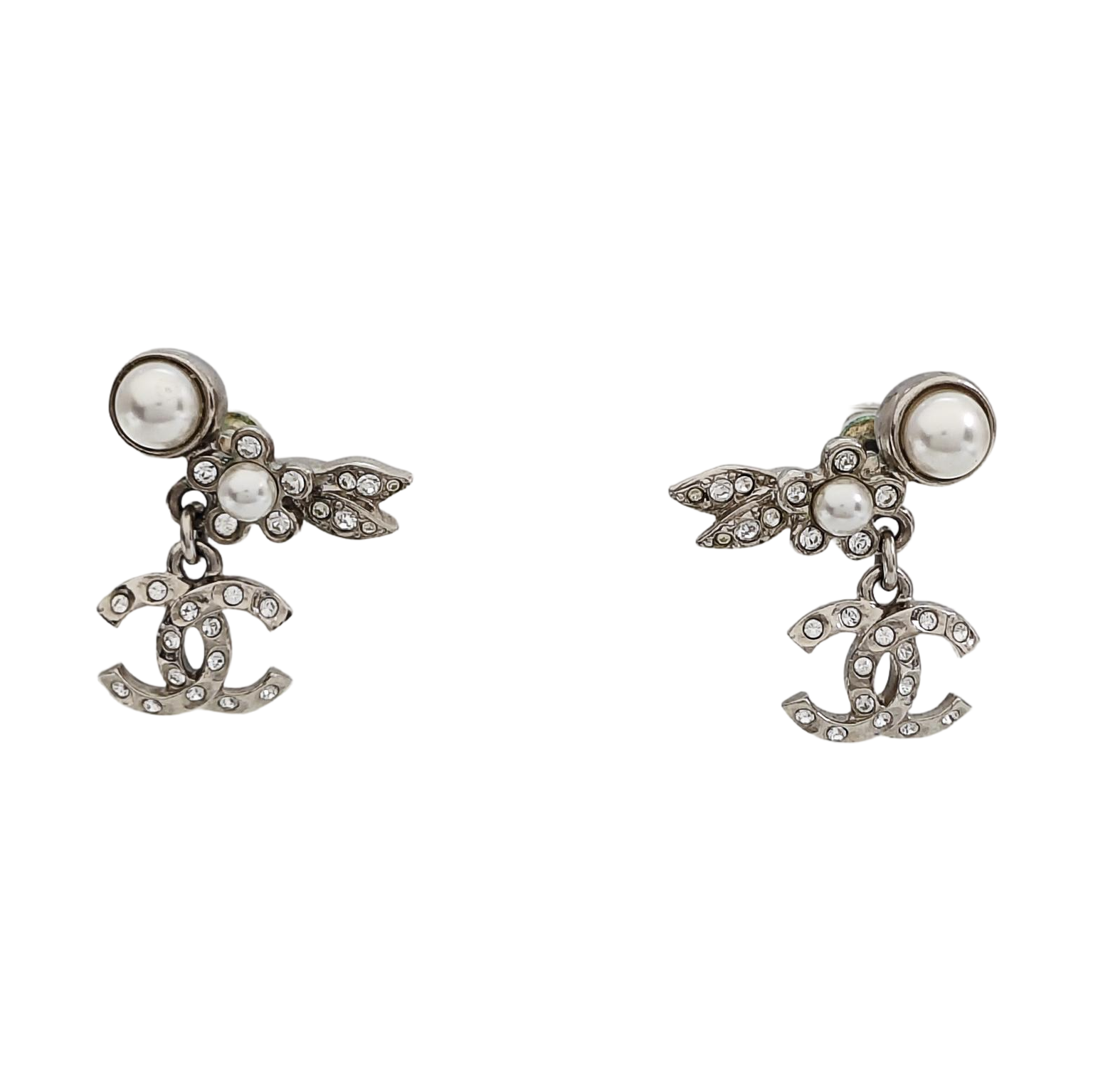 CC Logo Metal Silver Stud Earrings