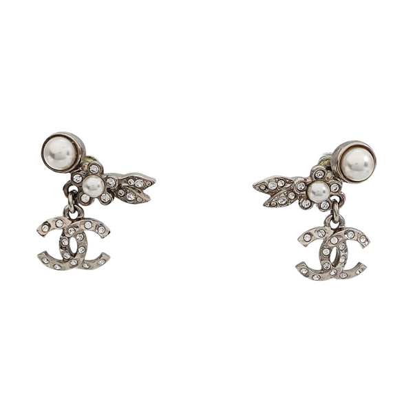 CC Logo Metal Silver Stud Earrings