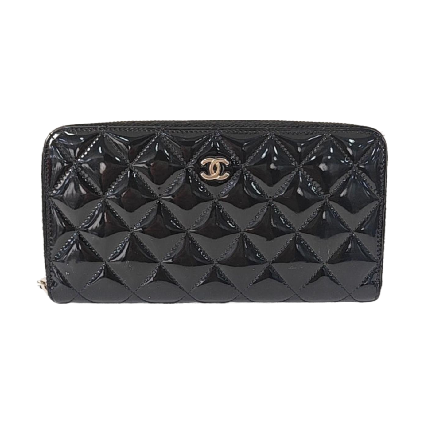 Quilted Patent Leather Wallet Black
