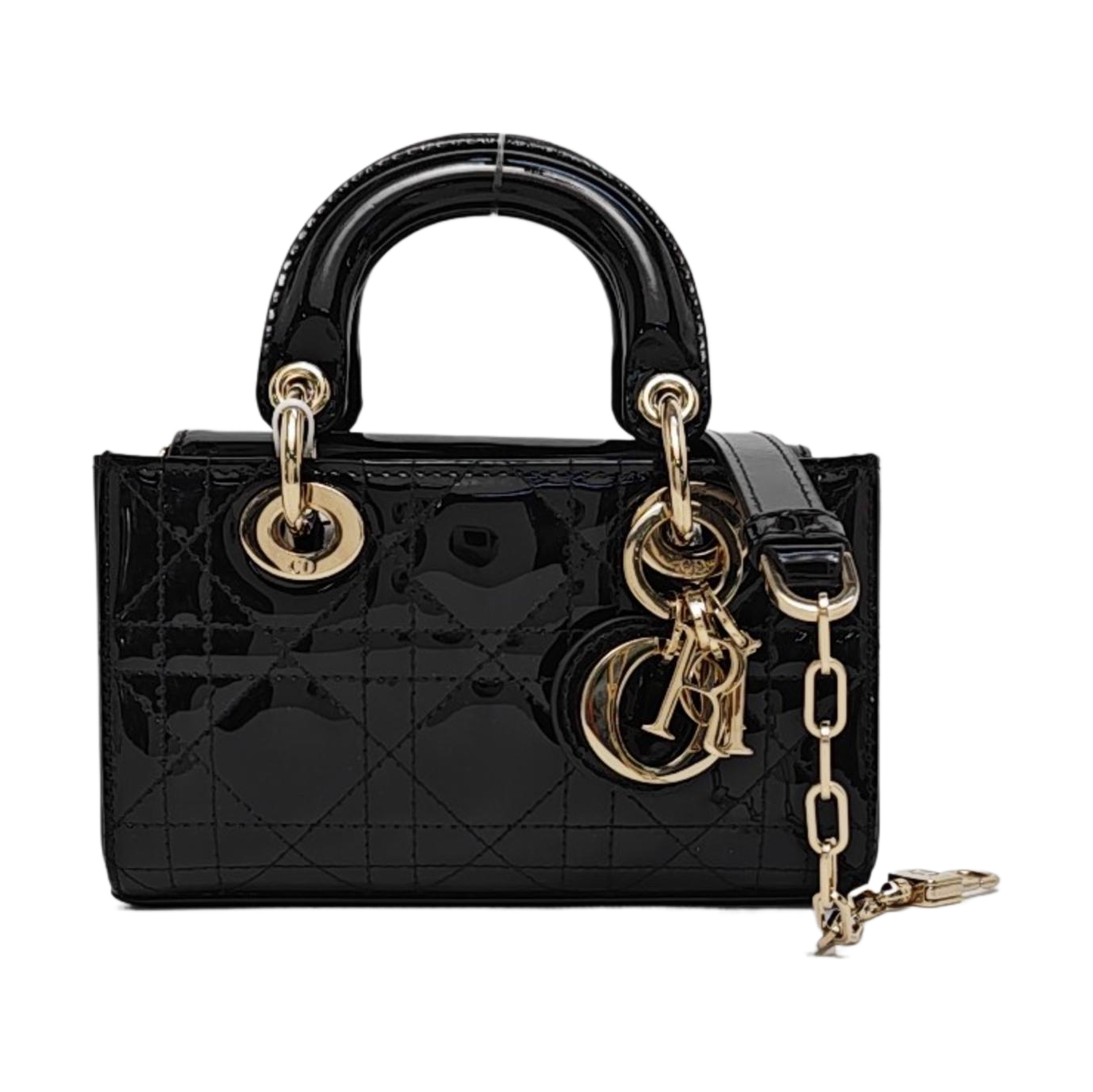 Lady Dior Super Mini Cannage Patent Leather Black
