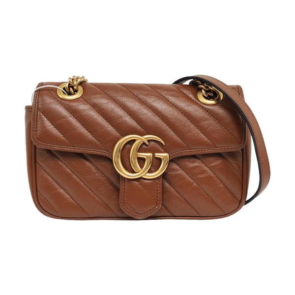 GG Marmont Small Quilted Calfskin Brown