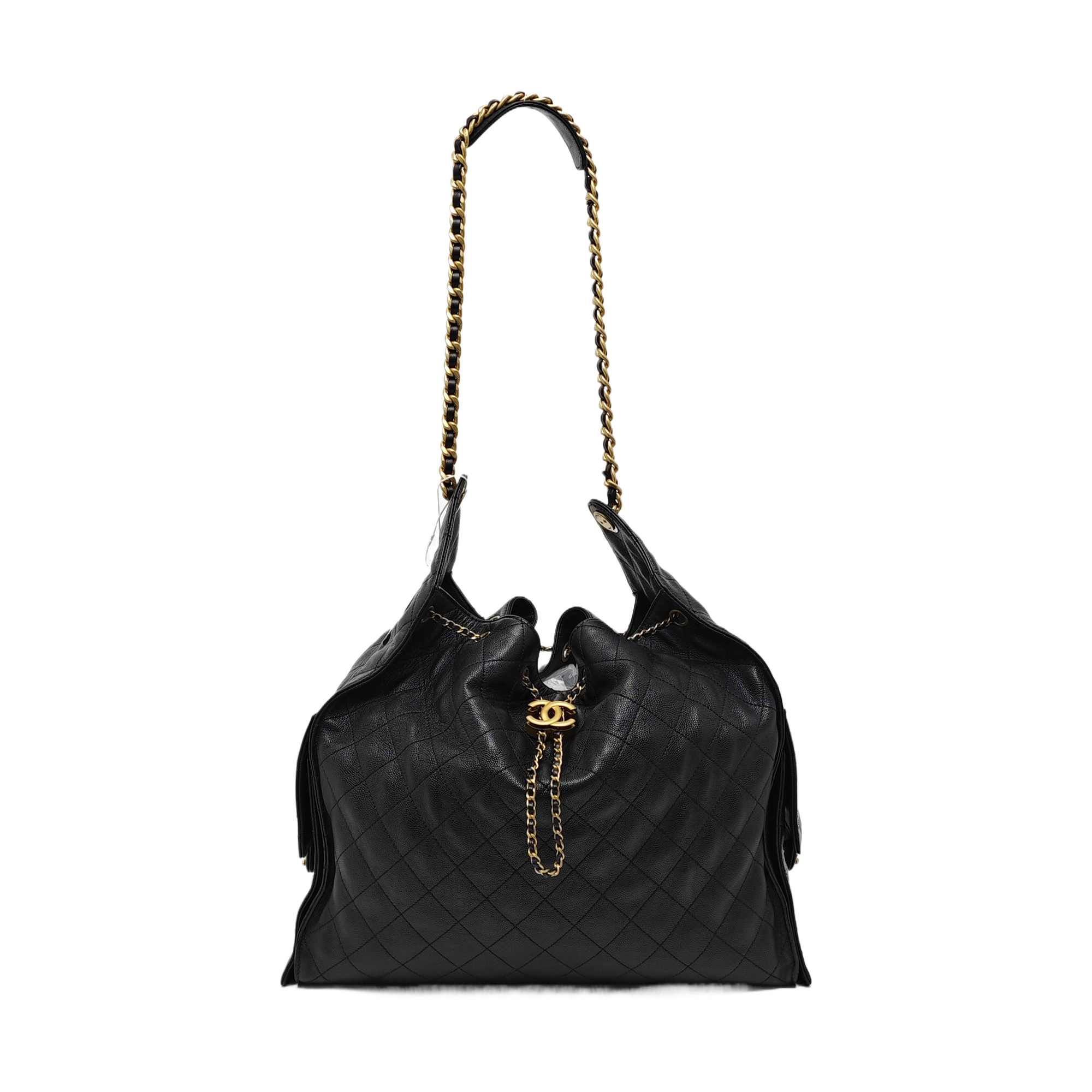 CHANEL 25 Large Quilted Grained Calfskin Black