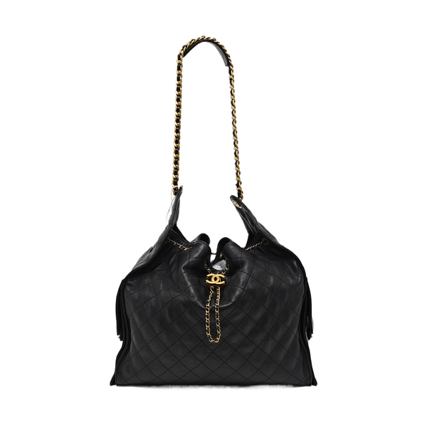 CHANEL 25 Large Quilted Grained Calfskin Black