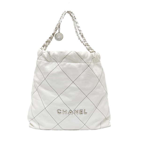 CHANEL 22 Medium Quilted Calfskin White