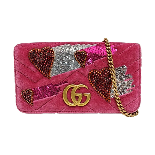 GG Marmont Super Mini Quilted Velvet Pink