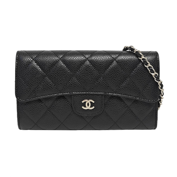CLASSIC FLAP Mini Quilted Grained Calfskin Black Wallet