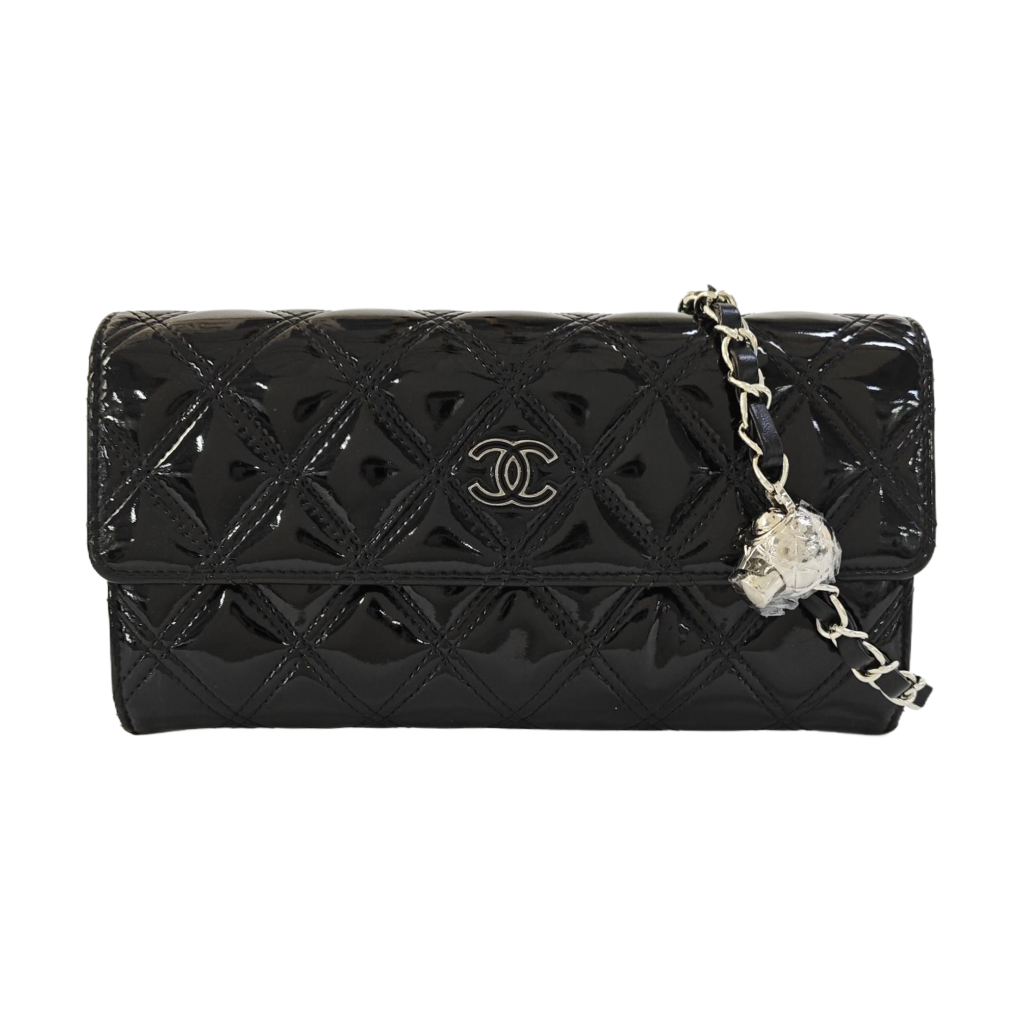 Quilted Patent Leather Wallet Black