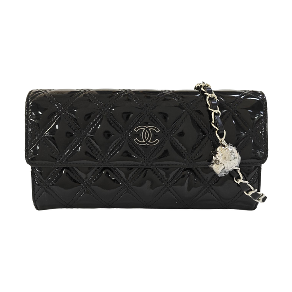 Quilted Patent Leather Wallet Black
