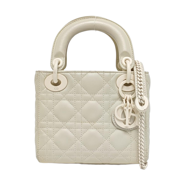 Authenticated pre-owned  Lady Dior Mini Cannage Calfskin White - Tote Bag at Looply